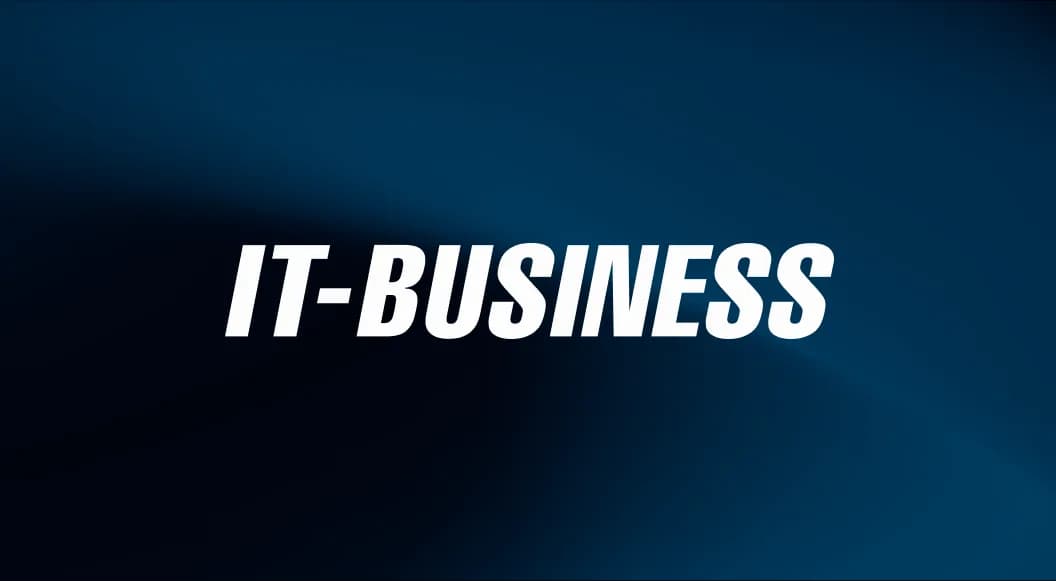 IT-BUSINESS Logo in weißer Kursivschrift auf dunkelblauem Hintergrund