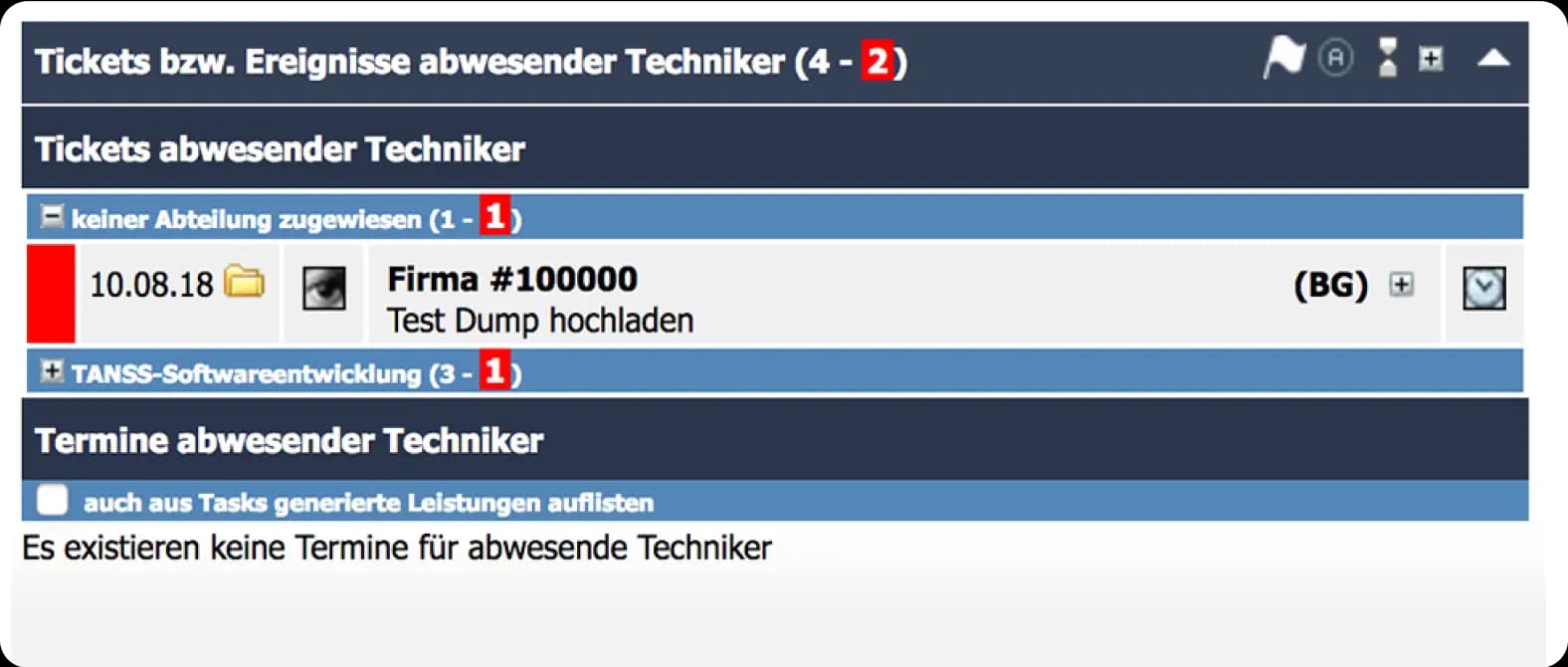 Tickets abwesender Techniker perfekt im Blick