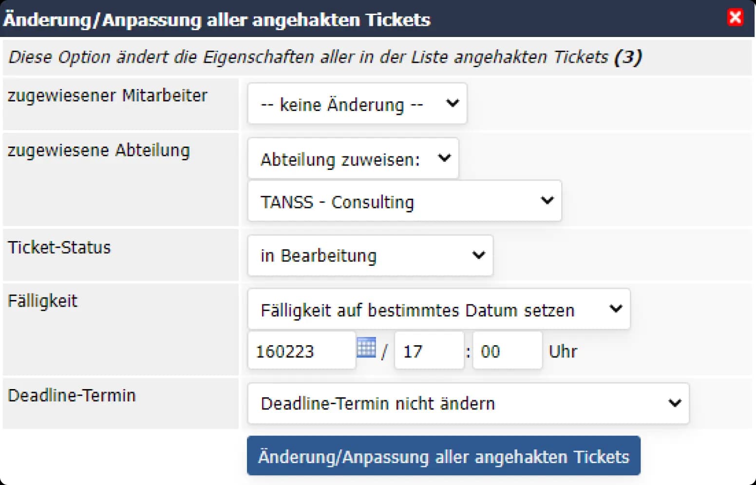 Ticket-Gruppen mit wenigen Klicks bearbeiten