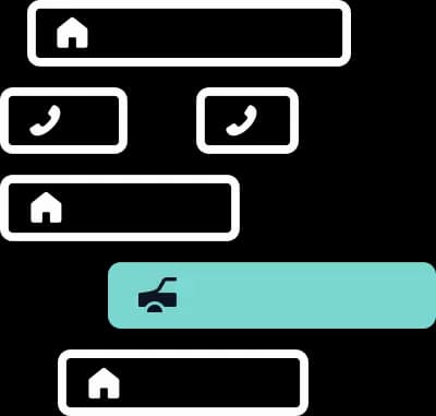 Illutstration mehrerer Leistungen mit Symbolen für Zuhause, Telefon und einer türkisen Leistung mit einem Autosymbol