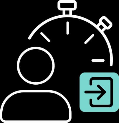 Illustration einer Person mit einem Verlassen Icon sowie einer Stopuhr im Hintergrund