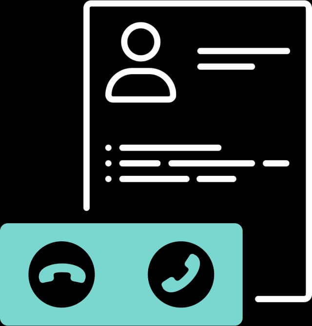 Illustration von jeweils einem Annehmen und Auflegen Symbol im Vordergrund ein einem Dokument mit einem Profil Symbol im Hintergrund