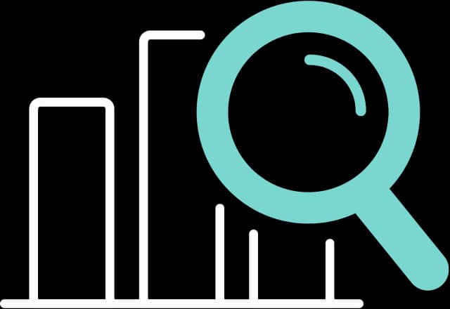 Illustration einer Lupe mit einem Balken Diagramm im Hintergrund