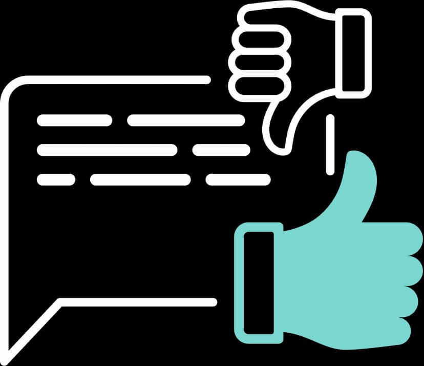 Illustration einer Sprechblase und jeweils ein Damen hoch und ein Damen runter