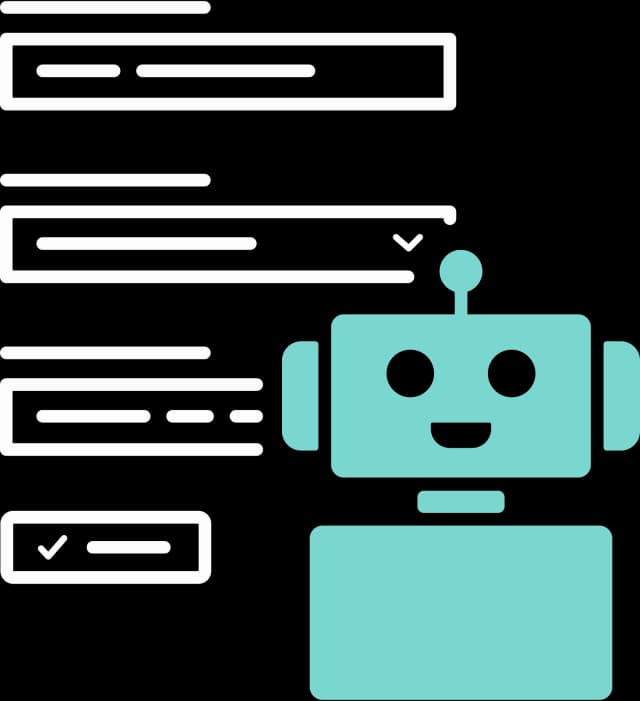 Illustration eines Formulars mit einem Roboter im Vordergrund