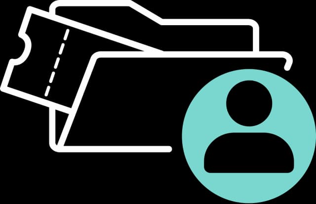 Failed to generate alt text, try again! eines Ordners mit einem Ticket drin und einem Profil Icon davor