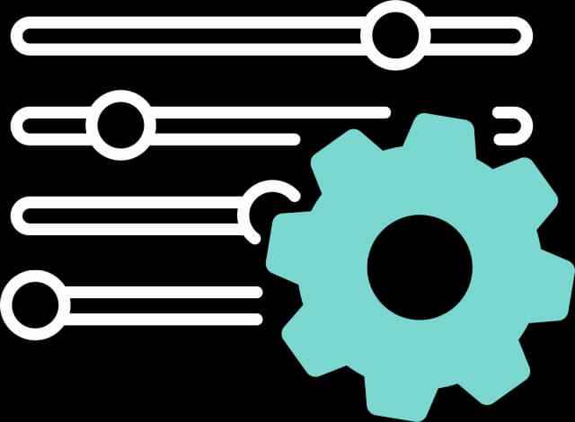 Illustration von vier Filter Balken mit einem Zahnrad davor
