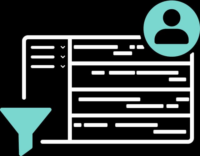 Illustration der Einsatzplanung mit einem Filter Symbol vorne und einem Profil Symbol
