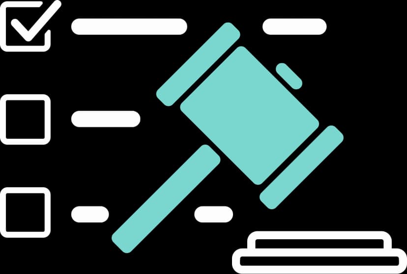 Illustration einer Checkliste und einem richter Hammer