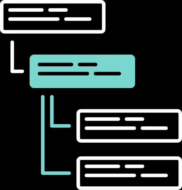 Illustration mehrerer Blöcke, die miteinander verbunden sind in einer Hierarchie und Abhängigkeit