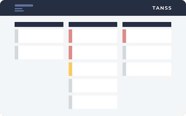 Eine minimalistische Benutzeroberfläche, die ein Ticket Board mit Tickets in verschiedenen Farben anzeigt